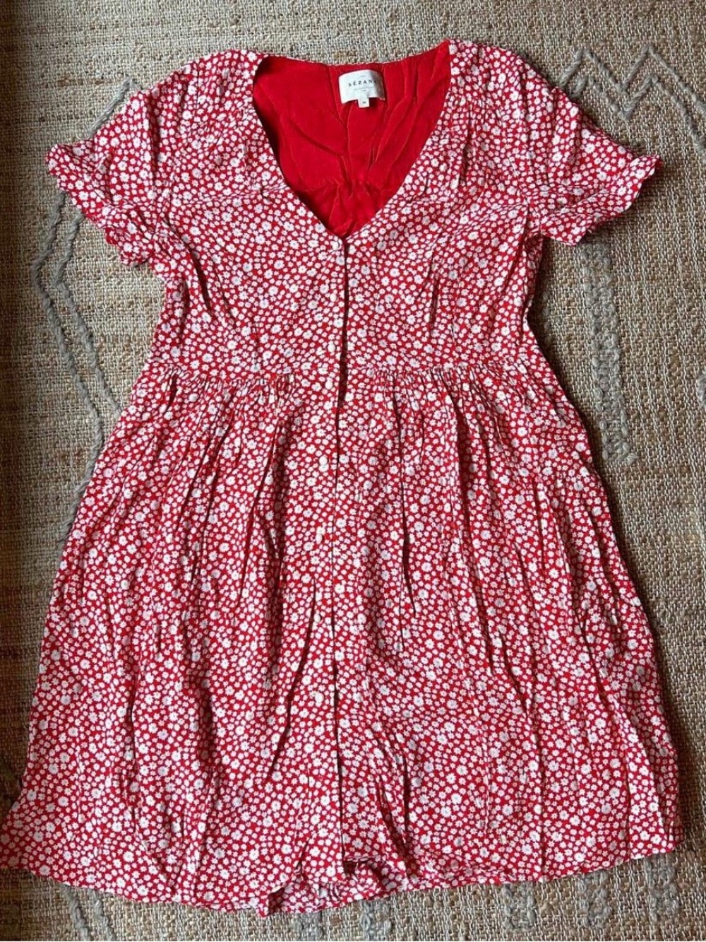 Sezane Red and White Floral Button-Front Dress